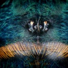 Greenbottle blue tarantula eyes close up